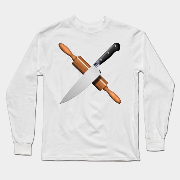 Knife and rolling pin Long Sleeve T-Shirt by DrewskiDesignz